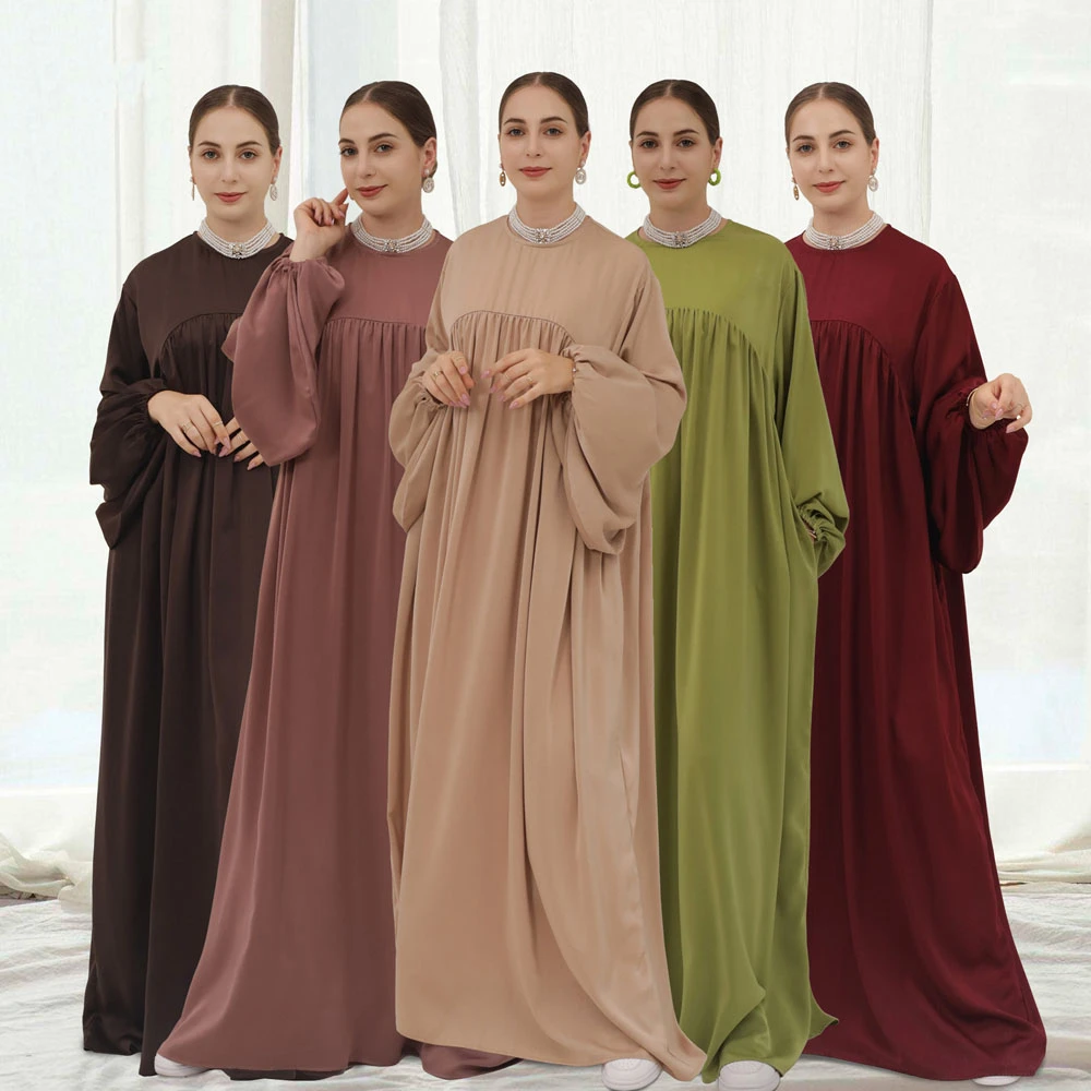 

Abaya Muslim Dress Loose Style Bishop Sleeves Islam Clothing Plain Casual Women Dubai Hijab Robe Ramadan Eid Kaftan Eid al-Adha