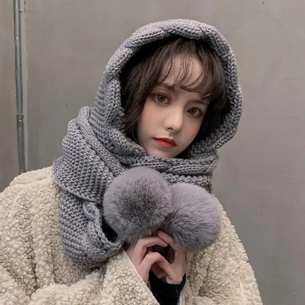Twist Trim Ear Protection Solid Color Knitted Scarf Hat Women Winter Plush Balls Decor Hooded Scarf Costume Accessories
Twist Trim Ear Protection Solid Color Knitted Scarf Hat Women Winter Plush Balls Decor Hooded Scarf Costume Accessories