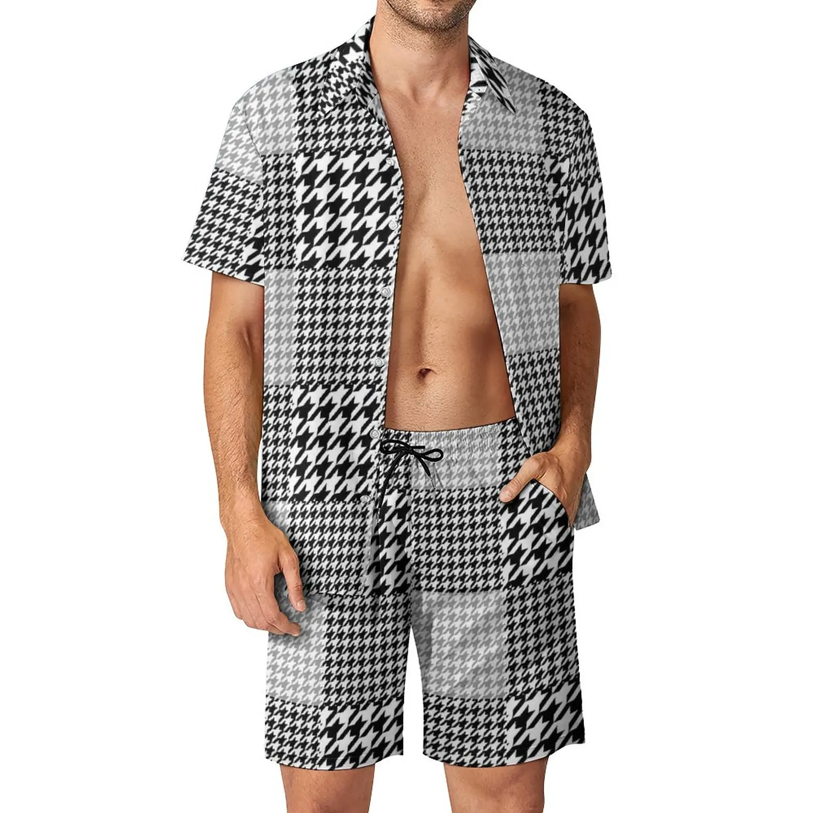 Plaid Houndstooth Beach Men Sets Black And White Print Casual Shirt Set Summer Shorts Two-piece Trendy Suit Plus Size 2XL 3XL
Plaid Houndstooth Beach Men Sets Black And White Print Casual Shirt Set Summer Shorts Two-piece Trendy Suit Plus Size 2XL 3XL