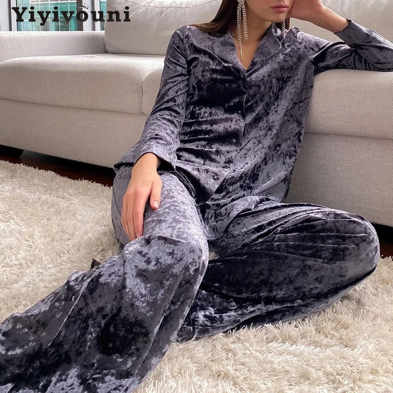 Yiyiyouni Elegant Velvet 2-pieces Tops and Pants Set Women Long Sleeve Soft Cozy Shirts Female High Waisted Loose Pants Set 2022
Yiyiyouni Elegant Velvet 2-pieces Tops and Pants Set Women Long Sleeve Soft Cozy Shirts Female High Waisted Loose Pants Set 2022