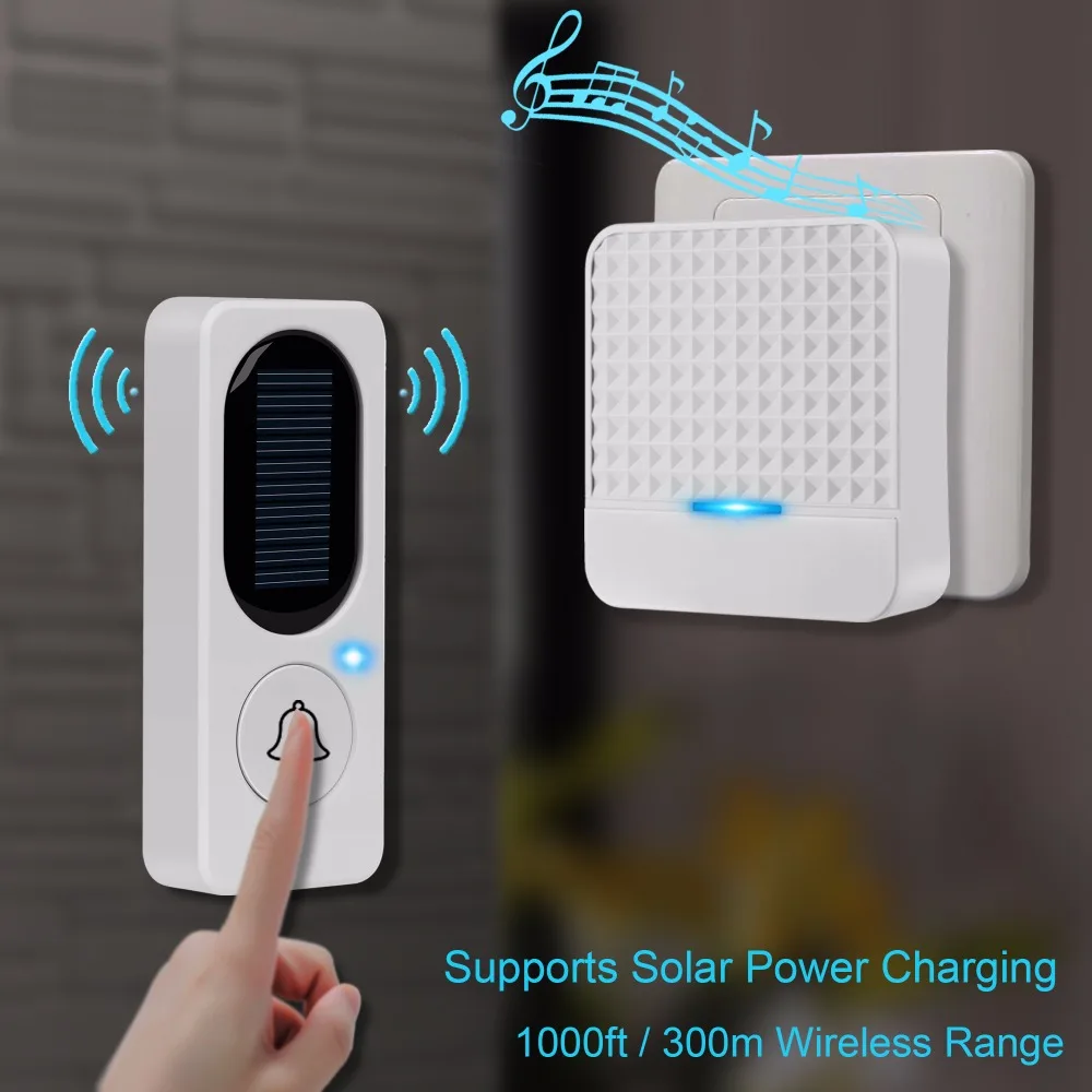 

No Batteries Required Wireless Ring Solar Doorbell 1000-Feet Range 52 Chimes 300m Distance Wireless Door Dingdong Welcome Chime