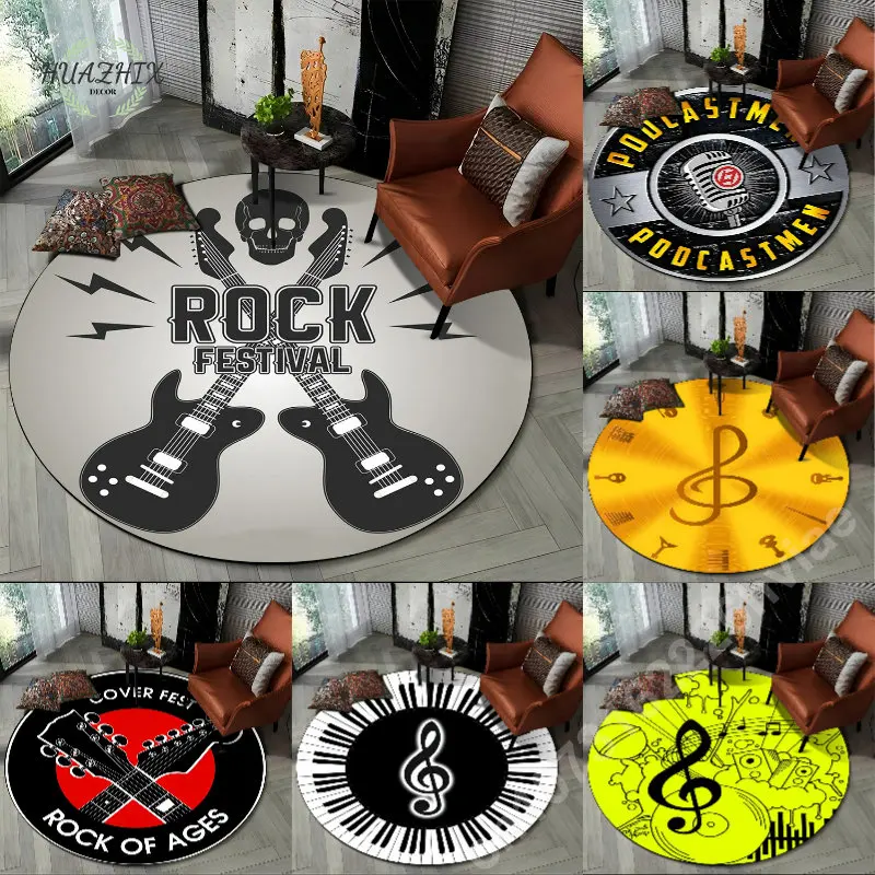 

Piano Black White Key Round Carpet for Bedroom Living Room Sofa Floor Mat Decor Non-Slip Bathroom Foot Pad Music Symbol Area Rug