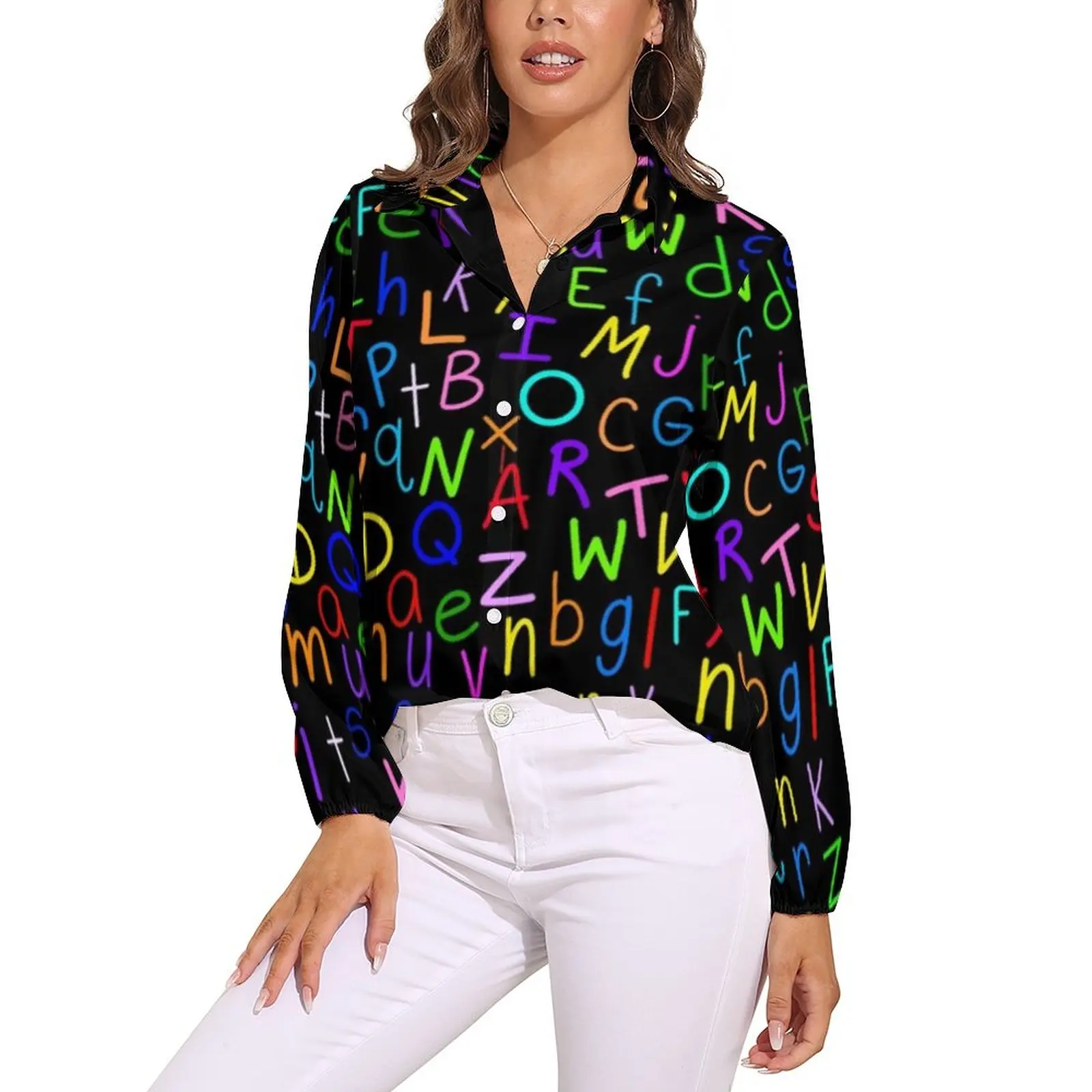Colorful Letter Print Blouse Woman Alphabet Soup Casual Loose Blouses Long Sleeve Funny Shirt Graphic Tops Big Size 2XL 3XL 
Colorful Letter Print Blouse Woman Alphabet Soup Casual Loose Blouses Long Sleeve Funny Shirt Graphic Tops Big Size 2XL 3XL
