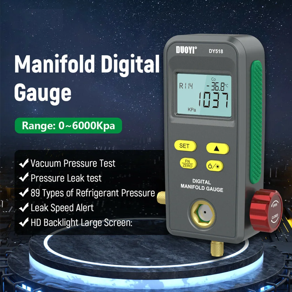 Refrigerantion Digital Manifold Gauge HVAC Manifold Gauge Vacuum Pressure Temperature Tester 0.44KG 1Kpa ±0.5%(FS)+5dgt 10 MPa
Refrigerantion Digital Manifold Gauge HVAC Manifold Gauge Vacuum Pressure Temperature Tester 0.44KG 1Kpa ±0.5%(FS)+5dgt 10 MPa