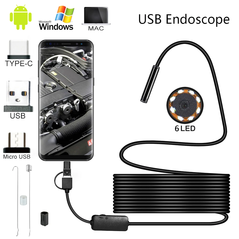 3 In 1 Mini Endoscope Camera IP67 Waterproof 5.5mm 1-10M USB Endoscope Borescope Inspection Camera with 6 LEDs for Android PC
3 In 1 Mini Endoscope Camera IP67 Waterproof 5.5mm 1-10M USB Endoscope Borescope Inspection Camera with 6 LEDs for Android PC