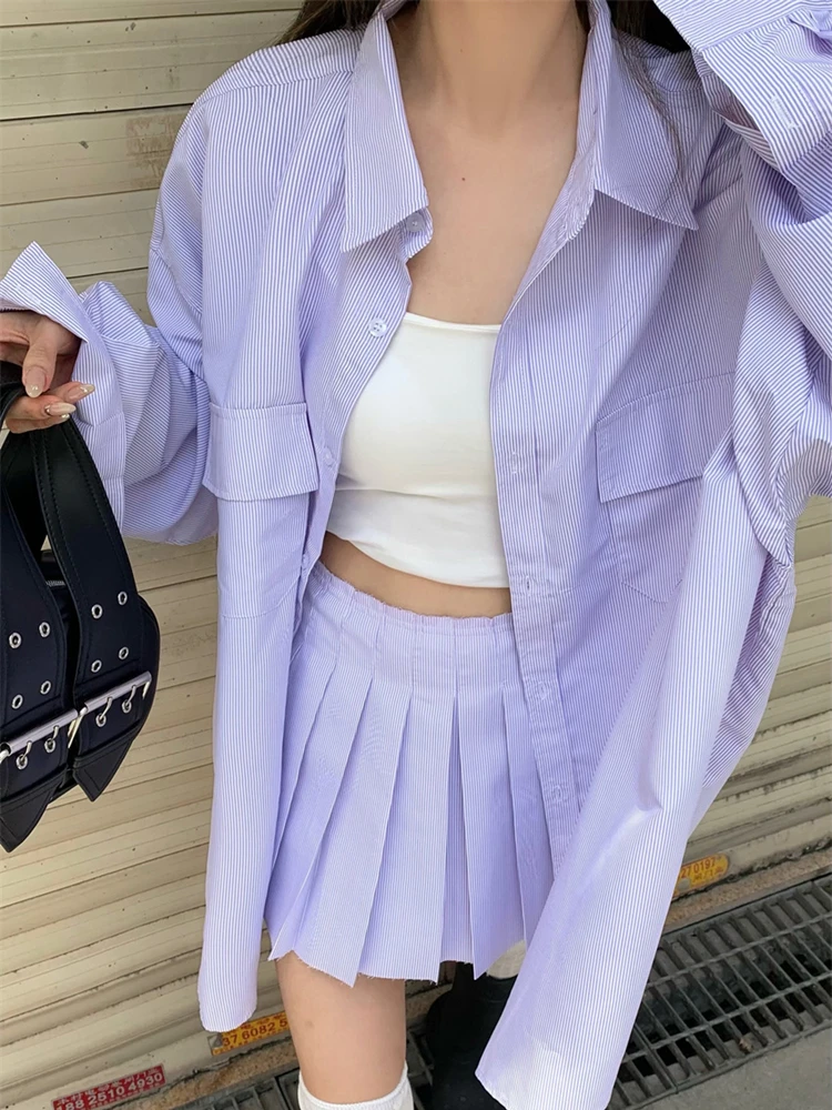 Autumn Two Piece Set Long Sleeve Single Breasted Shirts and High Waist Pleated Mini Skirt Casual Loose 2 Piece Set Women Outfits
Autumn Two Piece Set Long Sleeve Single Breasted Shirts and High Waist Pleated Mini Skirt Casual Loose 2 Piece Set Women Outfits