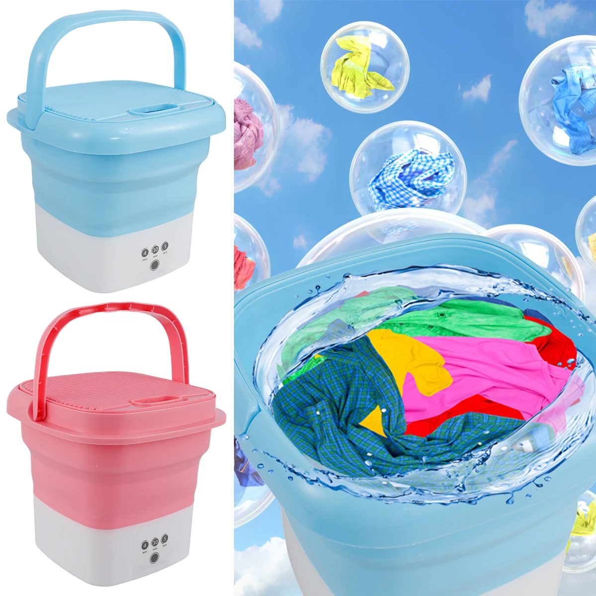 Mini Portable Washing Machine Foldable Small Laundry Machine with Drain Basket Lightweight Washer Touch Screen and Timer 
Mini Portable Washing Machine Foldable Small Laundry Machine with Drain Basket Lightweight Washer Touch Screen and Timer