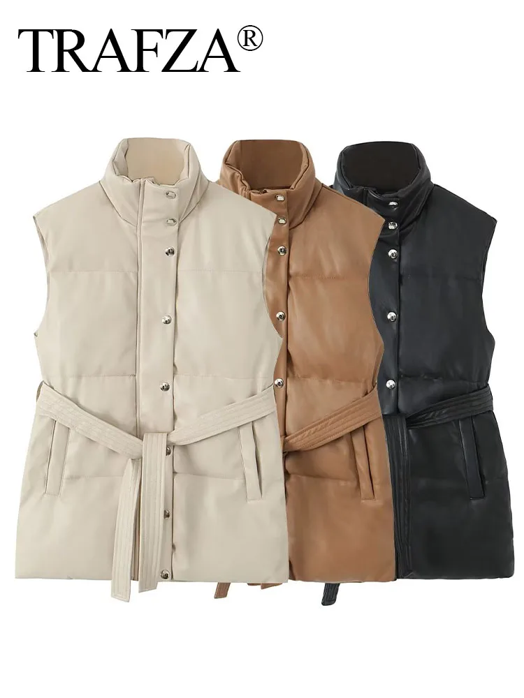 TRAFZA Female Autumn Winter Fashion Solid Stand Neck Belt Waist Vest Coat Woman Keep Warm Wild Simple Casual Tops Women Clothing
TRAFZA Female Autumn Winter Fashion Solid Stand Neck Belt Waist Vest Coat Woman Keep Warm Wild Simple Casual Tops Women Clothing