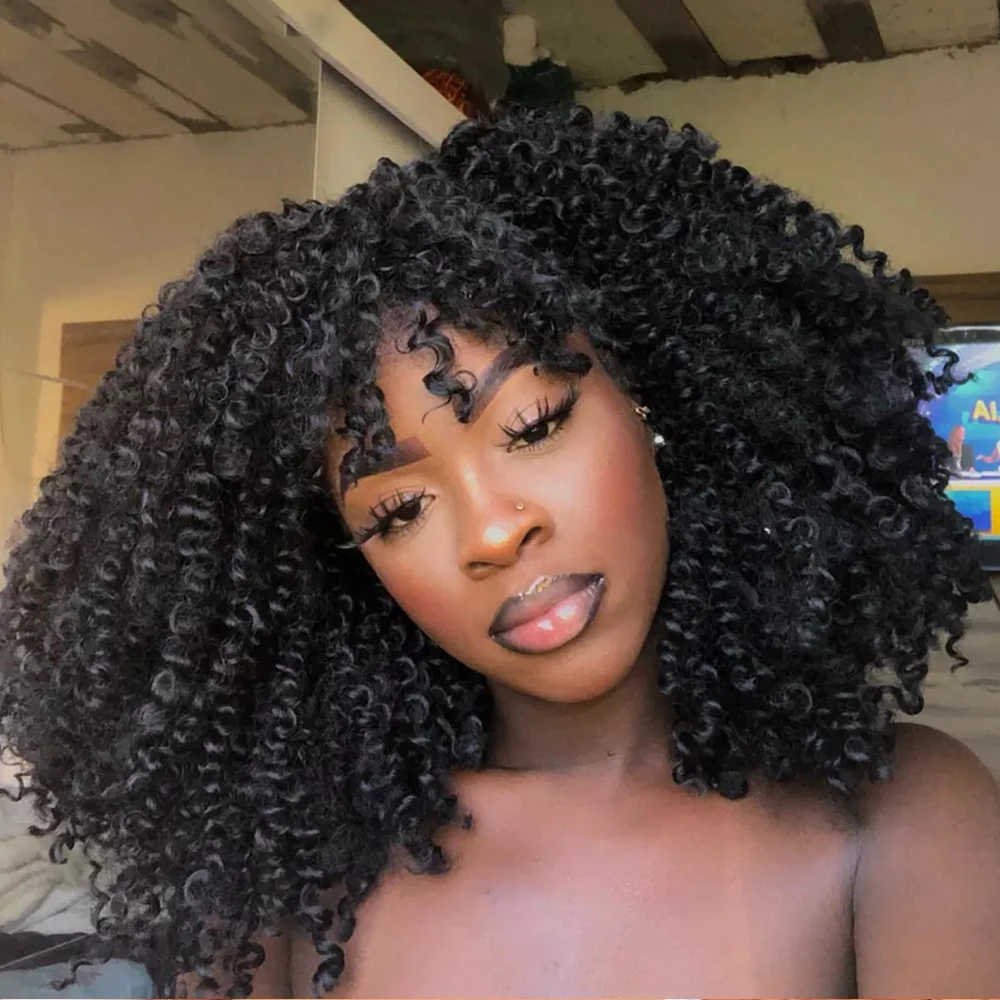 

Afro Kinky Curly Wig With Bangs Brazilian Virgin Short Curly Human Hair Wigs for Black Women 200% Density Full Machine Made Wig