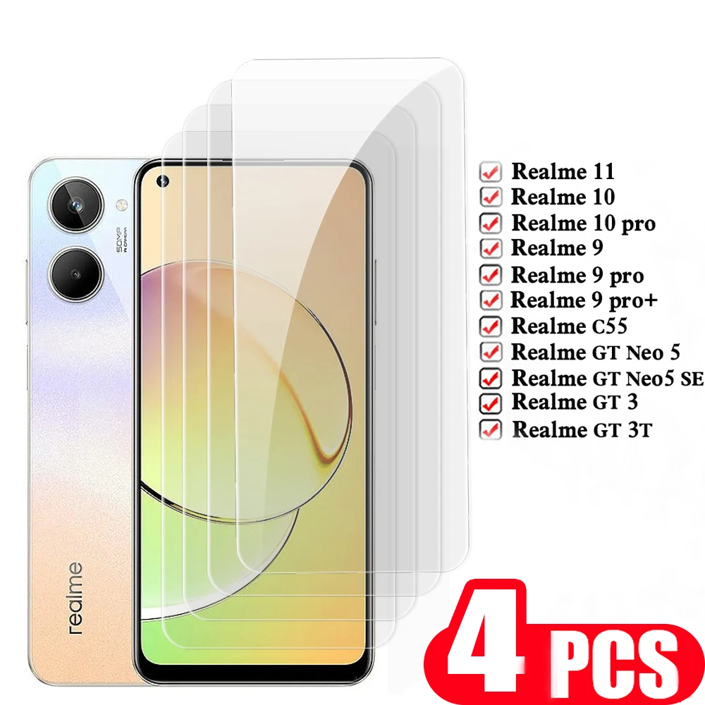 4Pcs phone screen protector For Realme GT Neo 5 SE 9 10 11 pro plus C55 3 3T GT2 pro Tempered glass smartphone protective film
4Pcs phone screen protector For Realme GT Neo 5 SE 9 10 11 pro plus C55 3 3T GT2 pro Tempered glass smartphone protective film