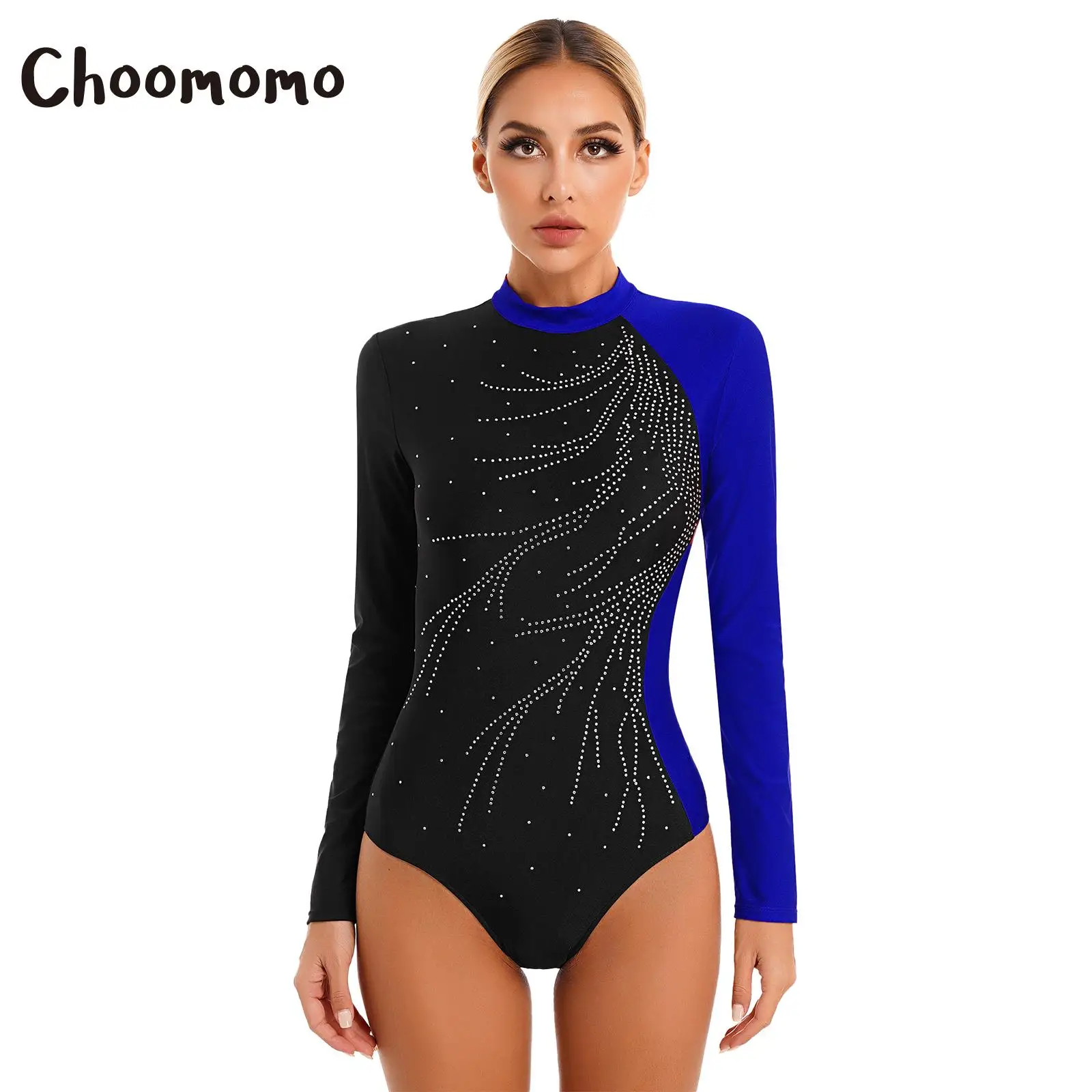 Choomomo Womens Long Sleeve Mock Neck Dance Leotard with Glitter Rhinestones Color Block Bodysuit for Figure Skating Competition
Choomomo Womens Long Sleeve Mock Neck Dance Leotard with Glitter Rhinestones Color Block Bodysuit for Figure Skating Competition