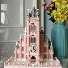 World Architecture Pink Sacred Heart Church Castle 3D Mini Diamond Blocks Bricks Building Toy for Children Gift No Box