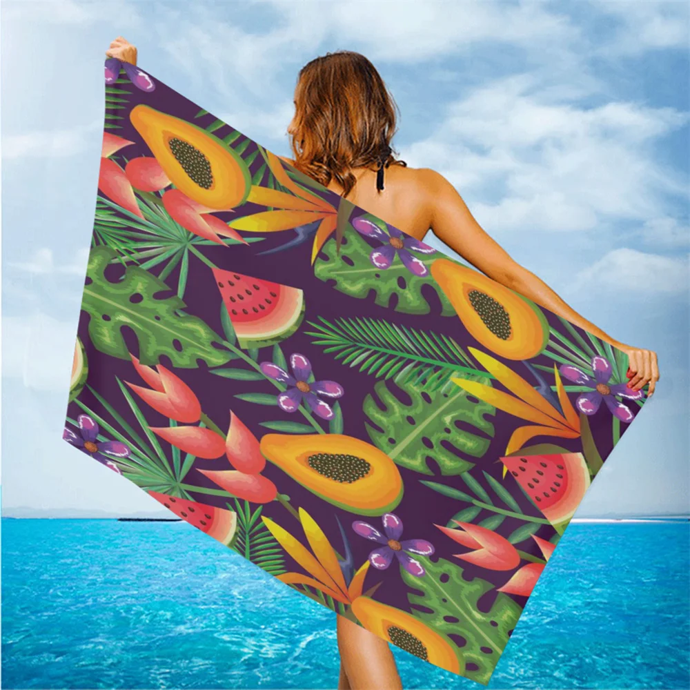 

Home Shower Towel for Girls Absorbent Quick-dry Microfiber Washcloth Tropical Fruits Pawpaw Watermelon Geometric Beach Towels