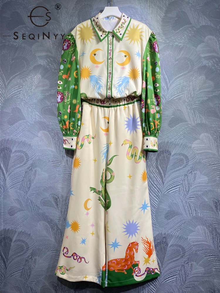 SEQINYY Bohemian Suit Spring Autumn New Fashion Design Women Runway High Street Blouse Bead + Long Pants Vintage Cartoon Print
SEQINYY Bohemian Suit Spring Autumn New Fashion Design Women Runway High Street Blouse Bead + Long Pants Vintage Cartoon Print