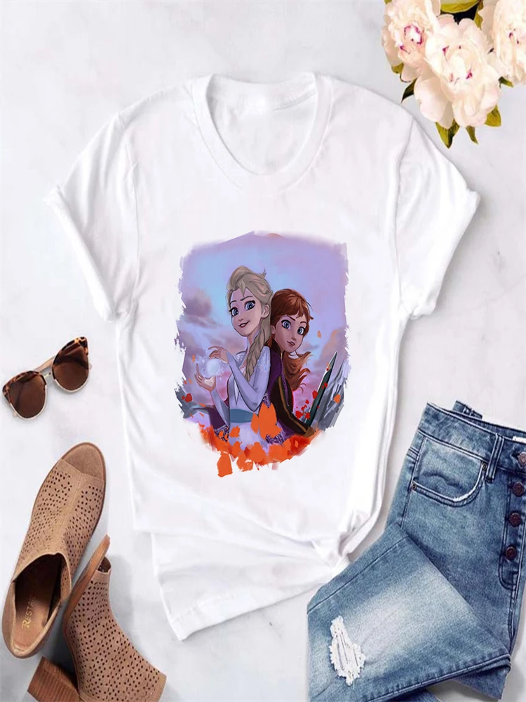 Disney Cartoon Short Sleeve White Print Anna Elsa Graphic S-2XL Women T-Shirt Exquisite Frozen Series Hot Selling Female T Shirt
Disney Cartoon Short Sleeve White Print Anna Elsa Graphic S-2XL Women T-Shirt Exquisite Frozen Series Hot Selling Female T Shirt