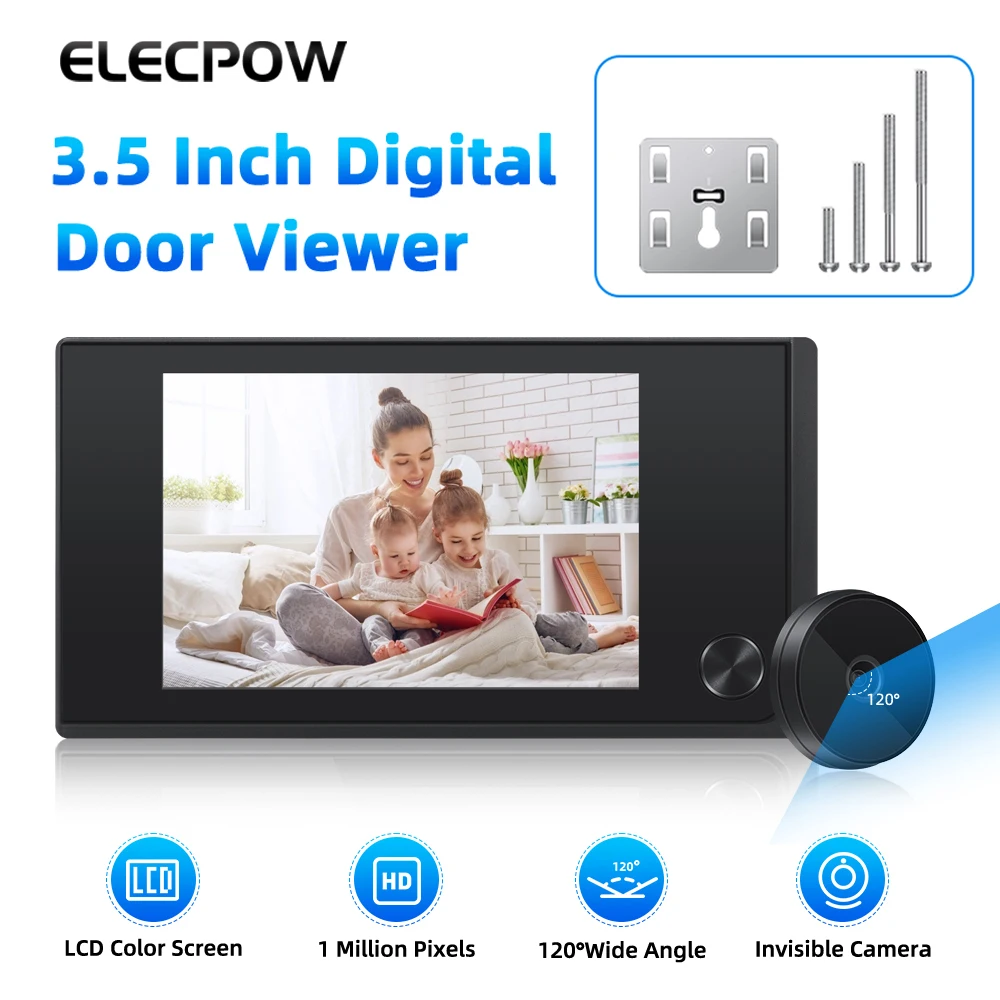 Elecpow 3.5 Inch Peephole Door Viewer Doorbell Camera 120° LCD 100W Pixels Smart Electronic Cat Eye Door Camera Outdoor Monitor
Elecpow 3.5 Inch Peephole Door Viewer Doorbell Camera 120° LCD 100W Pixels Smart Electronic Cat Eye Door Camera Outdoor Monitor