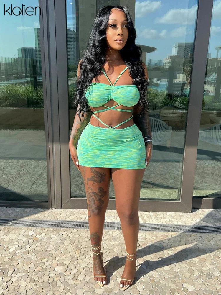 KLALIEN Fashion Beach Skirt Set Women Summer Sexy Bandage Halter Camisole and Mini Skirt Two Piece Set Female Vacation Clubwear
KLALIEN Fashion Beach Skirt Set Women Summer Sexy Bandage Halter Camisole and Mini Skirt Two Piece Set Female Vacation Clubwear