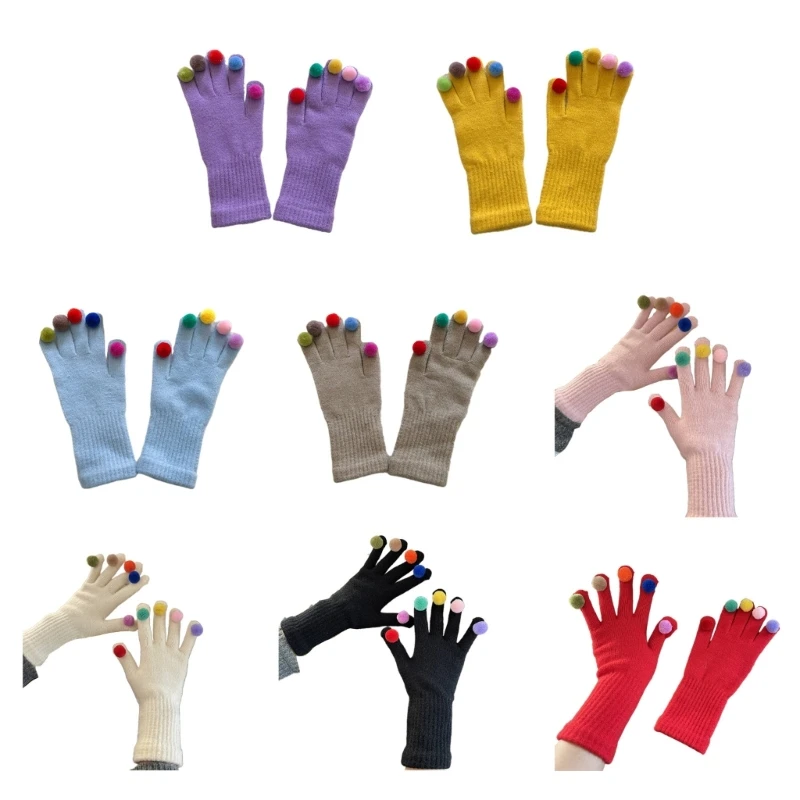 652F Winter Gloves Stretchy Mittens Adult Knitted Colorful Pompom Decor Full Finger Gloves Knitted Gloves for Cold Weather
652F Winter Gloves Stretchy Mittens Adult Knitted Colorful Pompom Decor Full Finger Gloves Knitted Gloves for Cold Weather