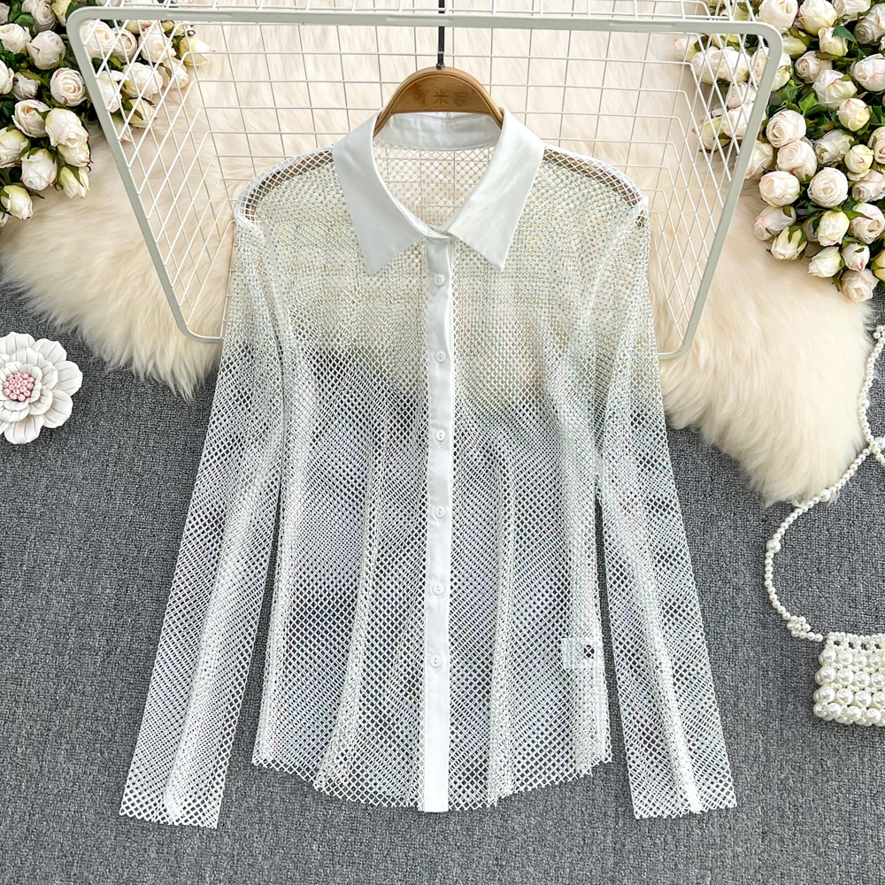 YIZZHOY Spring Autumn New Women Fashion Elegant Casual Long Sleeved Shirt Casual Chic Polo Collar Oerspective Loose Top
YIZZHOY Spring Autumn New Women Fashion Elegant Casual Long Sleeved Shirt Casual Chic Polo Collar Oerspective Loose Top