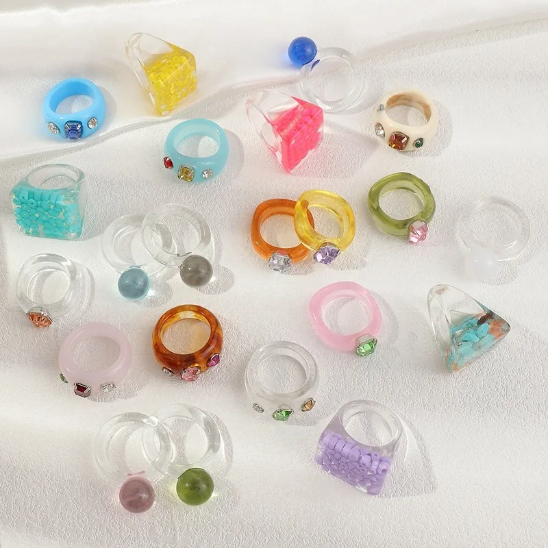 Aesthetic Colorful Transparent Candy Color Acrylic Resin Rings Vintage Crystal Rhinestone Rings Set for Women Bague Femme Gift
Aesthetic Colorful Transparent Candy Color Acrylic Resin Rings Vintage Crystal Rhinestone Rings Set for Women Bague Femme Gift