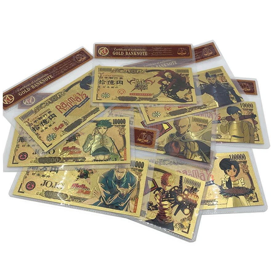 COA-More types Japanese popular Anime Banknote classic famous Manga Memory Collection Cards gold plastic fake money for souvenir
COA-More types Japanese popular Anime Banknote classic famous Manga Memory Collection Cards gold plastic fake money for souvenir