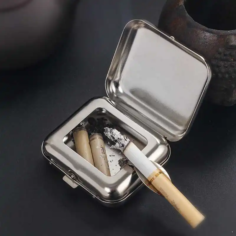 

Stainless Steel Square Pocket Ashtray Metal Cigar Ash Tray Pocket Ashtrays With Lids Portable Ashtray For Car Smoking Gentleman