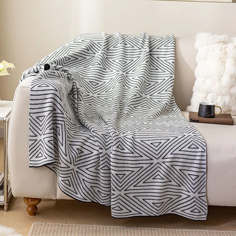 

Роскошное вязаное одеяло в черно-белую клетку в полоску, плед, покрывало для дивана, дорожное, удобное покрывало для кровати, покрывало