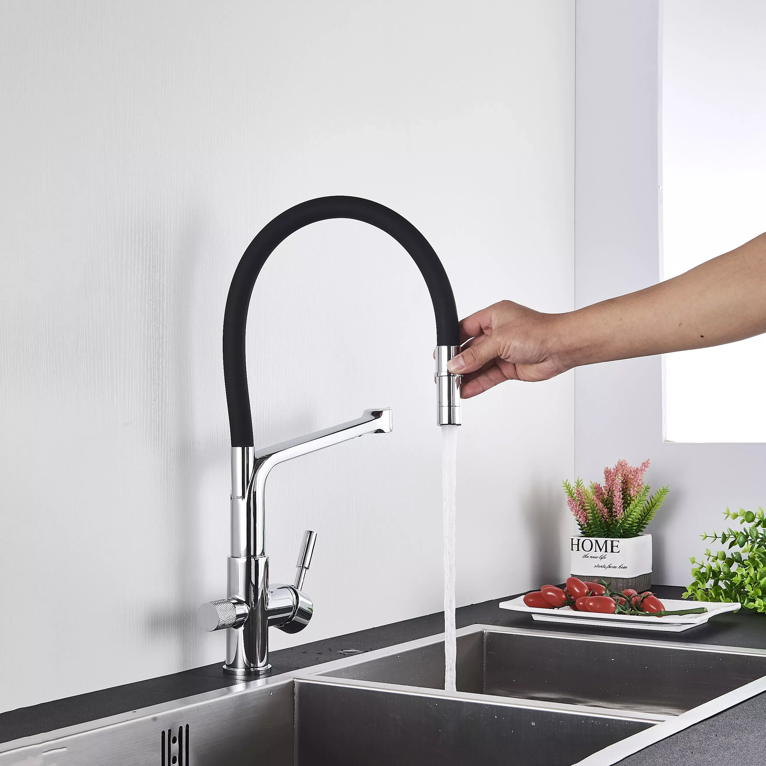 Filter Kitchen Faucet Black Dual Spout Drinking Water Faucet Mixer 360 Degree Rotation Hot Cold Water Purification Feature Tap
Filter Kitchen Faucet Black Dual Spout Drinking Water Faucet Mixer 360 Degree Rotation Hot Cold Water Purification Feature Tap