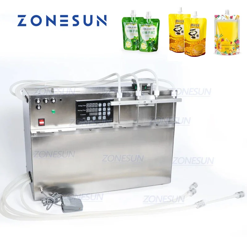 ZONESUN Liquid Filling Machine 4 Heads Diaphragm Pump Electric Preformed Stand-up Spout Pouch Juice Soy Milk Water Bag
ZONESUN Liquid Filling Machine 4 Heads Diaphragm Pump Electric Preformed Stand-up Spout Pouch Juice Soy Milk Water Bag