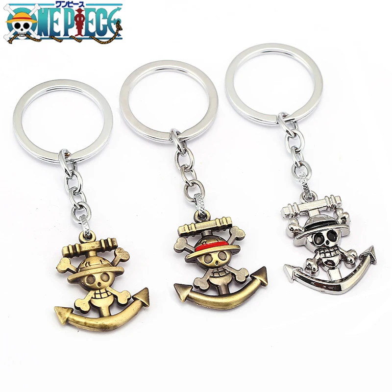 

Anime One Piece Keychains Monkey D Luffy Straw Hat Skull Rudder Logo Emblem Alloy Keychain Key Chains Keyring Accessories