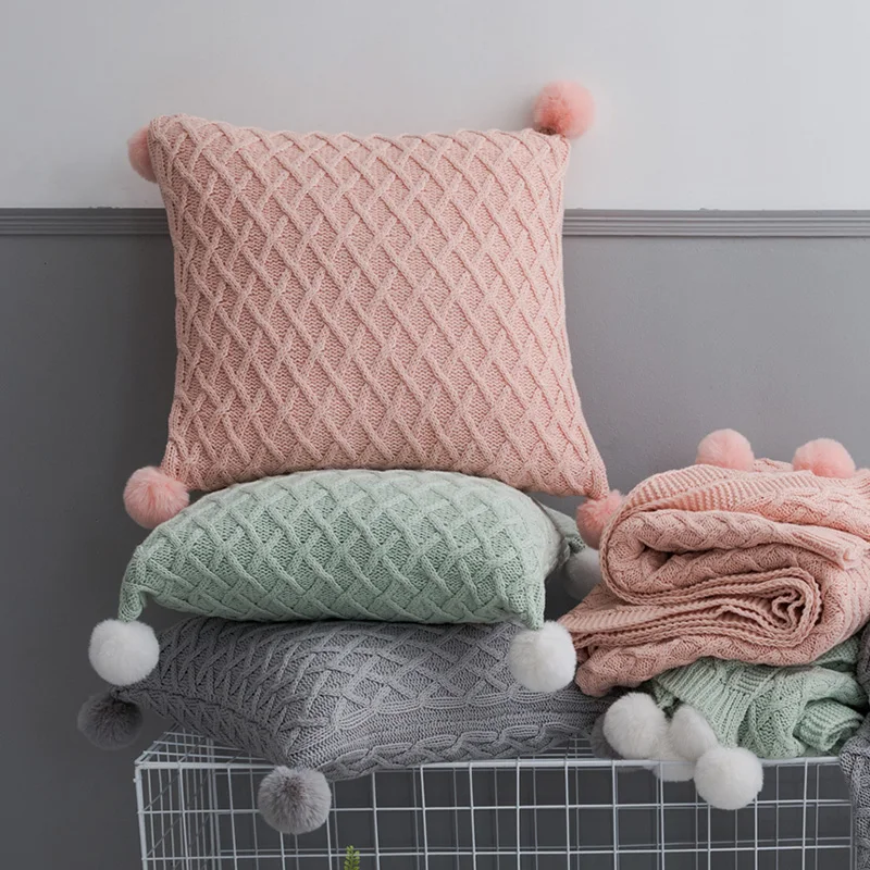 Knitted Cushion Cover Solid Gray Pink Green Pillow Case With Pom Pom Balls 45*45cm Soft For Sofa Home Decorative Pillow Cover
Knitted Cushion Cover Solid Gray Pink Green Pillow Case With Pom Pom Balls 45*45cm Soft For Sofa Home Decorative Pillow Cover