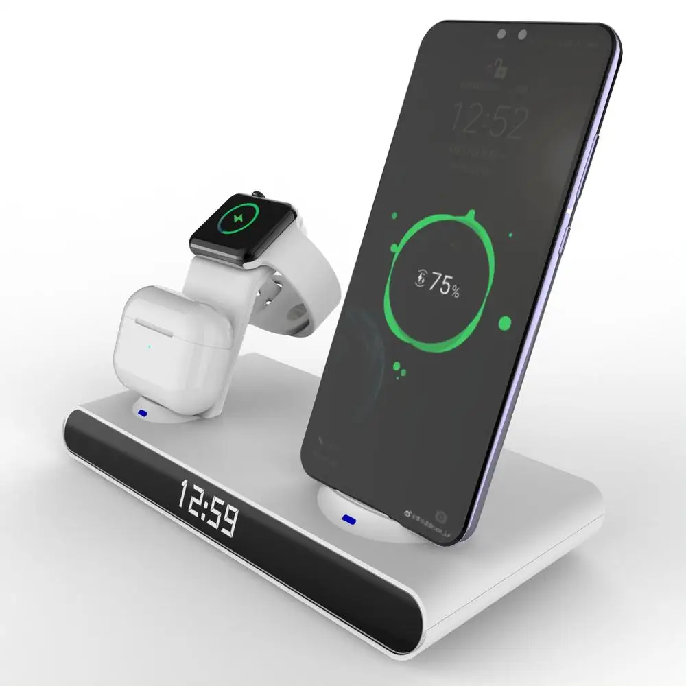 15W 5-in-1 Alarm Clock Wireless Charger Fast Charging Receiving Design Charge Dock Station For Mobile Phone Watch Headset 
15W 5-in-1 Alarm Clock Wireless Charger Fast Charging Receiving Design Charge Dock Station For Mobile Phone Watch Headset