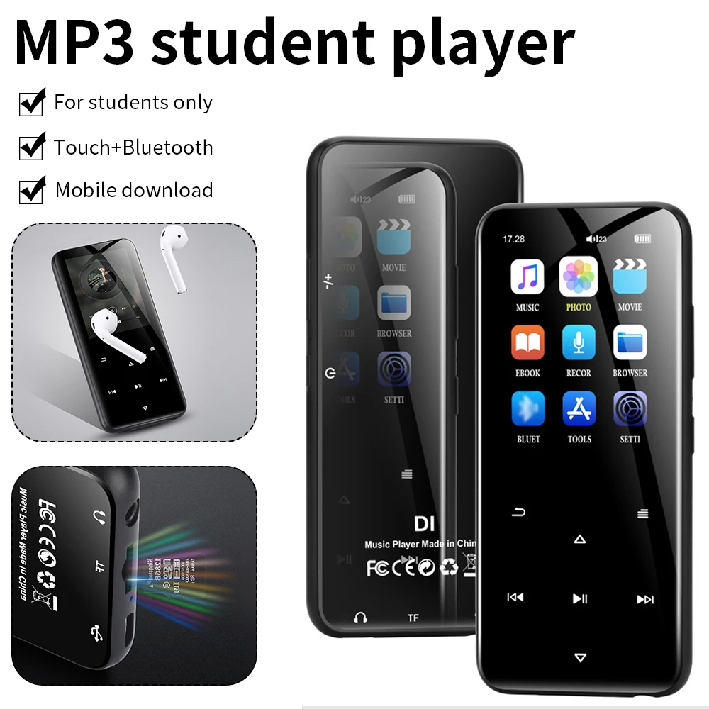 Mini Thin MP3 Player with Bluetooth Speaker Touch key Built-in16GB HiFi Metal Mini Portable Walkman with Radio FM Recording
Mini Thin MP3 Player with Bluetooth Speaker Touch key Built-in16GB HiFi Metal Mini Portable Walkman with Radio FM Recording