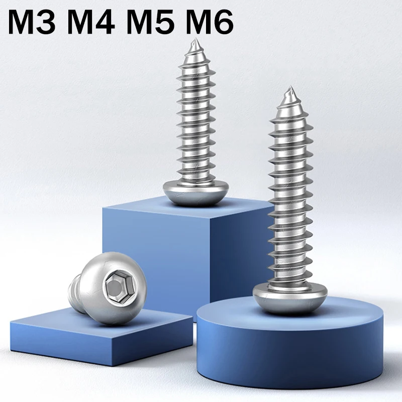 10Pcs Round Pan Head Self-tapping Hex Screw M3 M4 M5 M6 304 Stainless Steel Hexagon Socket Screw Mushroom Button Head Allen Bolt
10Pcs Round Pan Head Self-tapping Hex Screw M3 M4 M5 M6 304 Stainless Steel Hexagon Socket Screw Mushroom Button Head Allen Bolt