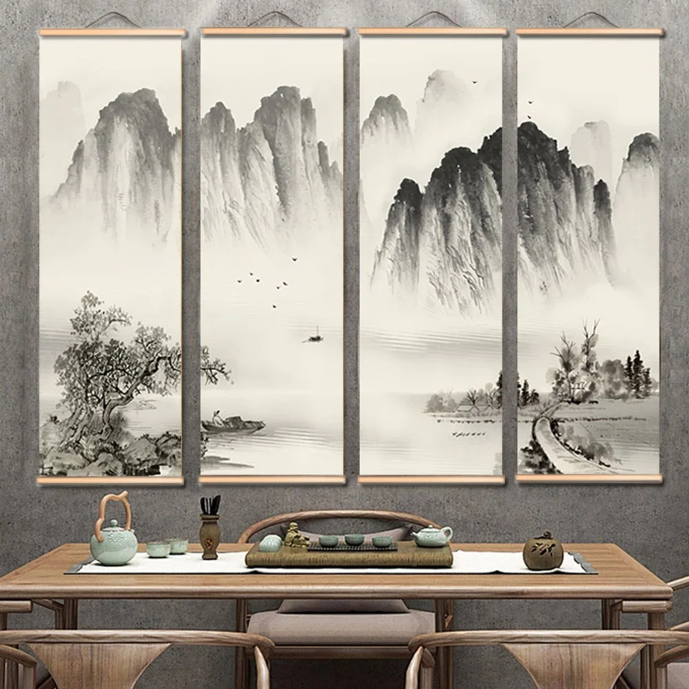 Chinese Style Landscape Scroll Paintings Living Room Office Decor Aesthetic Wall Art Hanging Tapestry Vintage Home Decoration 
Chinese Style Landscape Scroll Paintings Living Room Office Decor Aesthetic Wall Art Hanging Tapestry Vintage Home Decoration