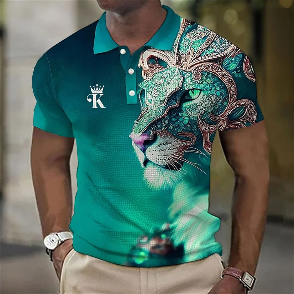 

Polo Shirt 3d Lion Print Casual Everyday Lapel Top T-shirt Fierce Beast T-shirt Summer Short Sleeve