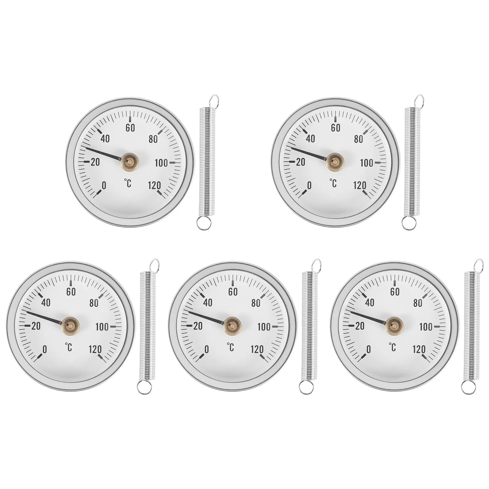 63mm Pipe Clip-on Dial Thermometer Temperature Round Plate Gauge with Spring,Range 0-120℃, Aluminum Case, 5Pcs Set
63mm Pipe Clip-on Dial Thermometer Temperature Round Plate Gauge with Spring,Range 0-120℃, Aluminum Case, 5Pcs Set
