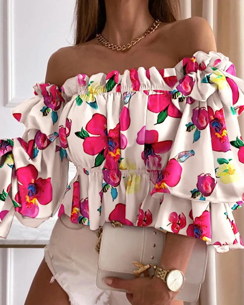 Vetement Femme New Off Shoulder Multi-layer Top Colorful Pleated Ladies Flare Sleeve Shirt for Dating Top Shirt vetement femme
Vetement Femme New Off Shoulder Multi-layer Top Colorful Pleated Ladies Flare Sleeve Shirt for Dating Top Shirt vetement femme