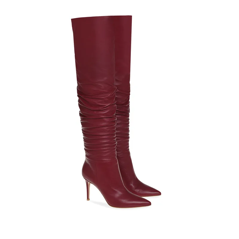 Sexy Women Wine Red Pleated Knee High Boots Pointed Toe Stiletto Heel Long Boot Woman Spring Autumn Black High Heels Dress Shoes
Sexy Women Wine Red Pleated Knee High Boots Pointed Toe Stiletto Heel Long Boot Woman Spring Autumn Black High Heels Dress Shoes