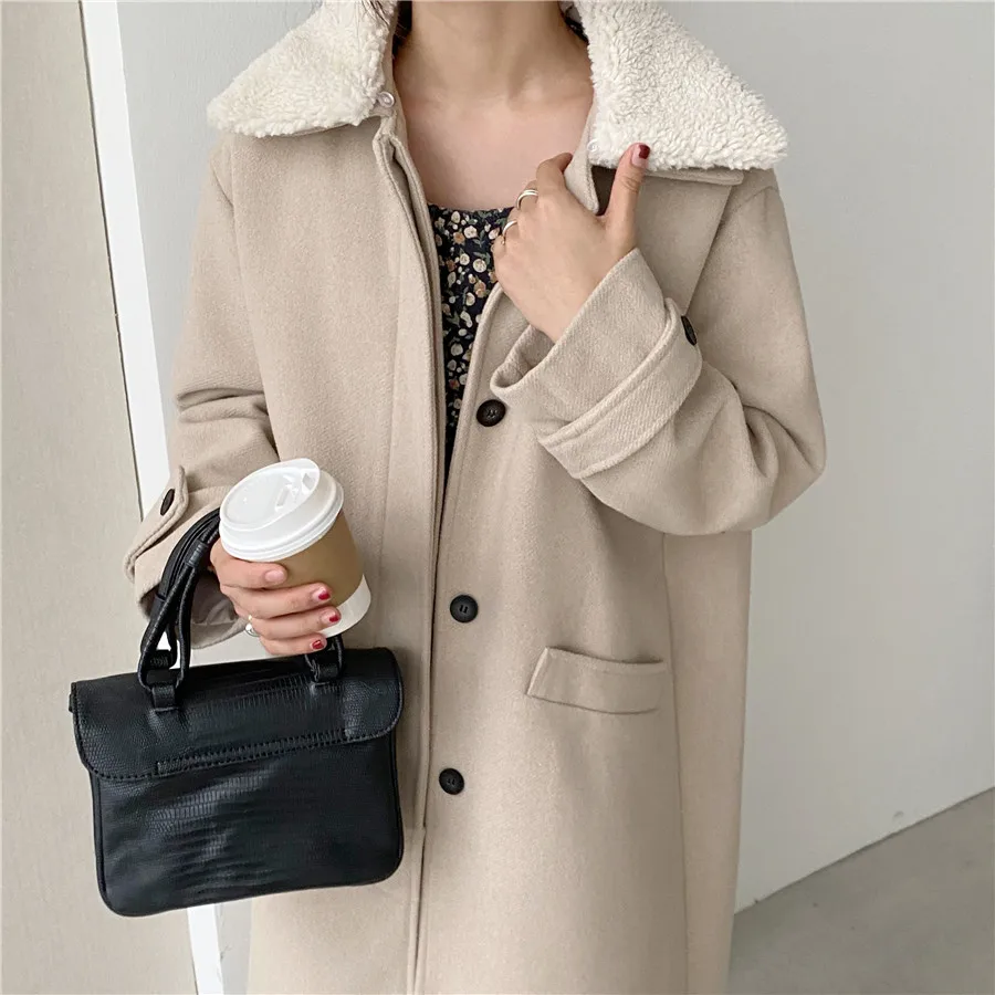 Straight Woolen Elegant Long Wool Full Sleeve Pockets Overcoat Winter Women Loose Chic Outerwear Casual Cardigan Coat Jacket
Straight Woolen Elegant Long Wool Full Sleeve Pockets Overcoat Winter Women Loose Chic Outerwear Casual Cardigan Coat Jacket