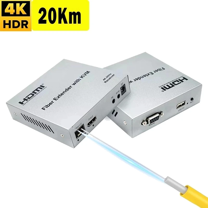 20Km HDMI Fiber KVM Extender 4K 60Hz HDMI KVM Extender via Fiber Optic Cable HDMI USB KVM Extender Support USB Keyboard Mouse
20Km HDMI Fiber KVM Extender 4K 60Hz HDMI KVM Extender via Fiber Optic Cable HDMI USB KVM Extender Support USB Keyboard Mouse
