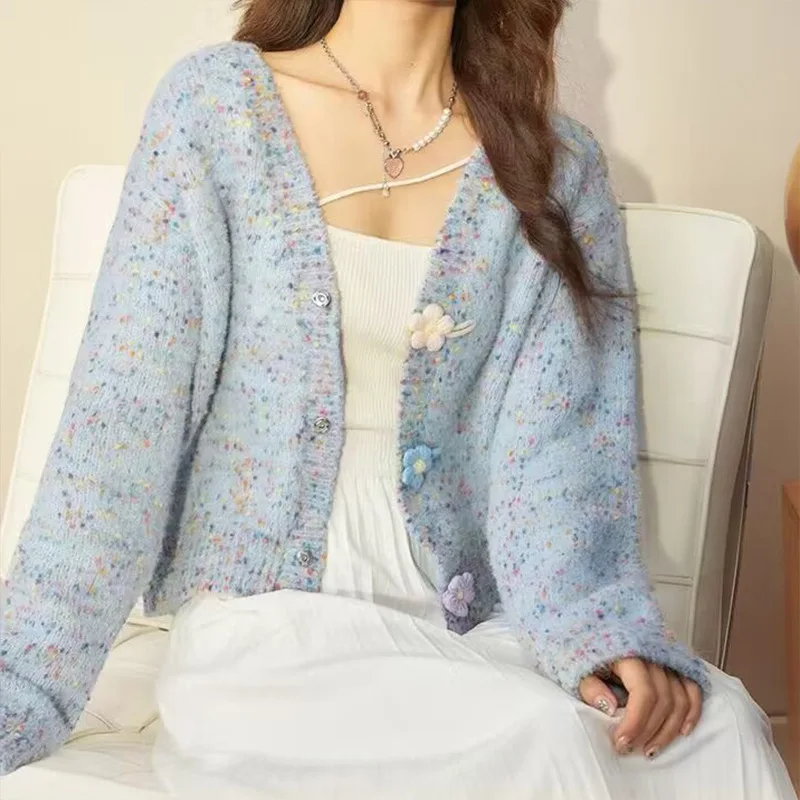 Loose Candy Contrast Color Dot Coarse Knitted Sweater Women Long Sleeves V Neck Cardigan Blue Knitwear Casual Japanese Korean in
Loose Candy Contrast Color Dot Coarse Knitted Sweater Women Long Sleeves V Neck Cardigan Blue Knitwear Casual Japanese Korean in