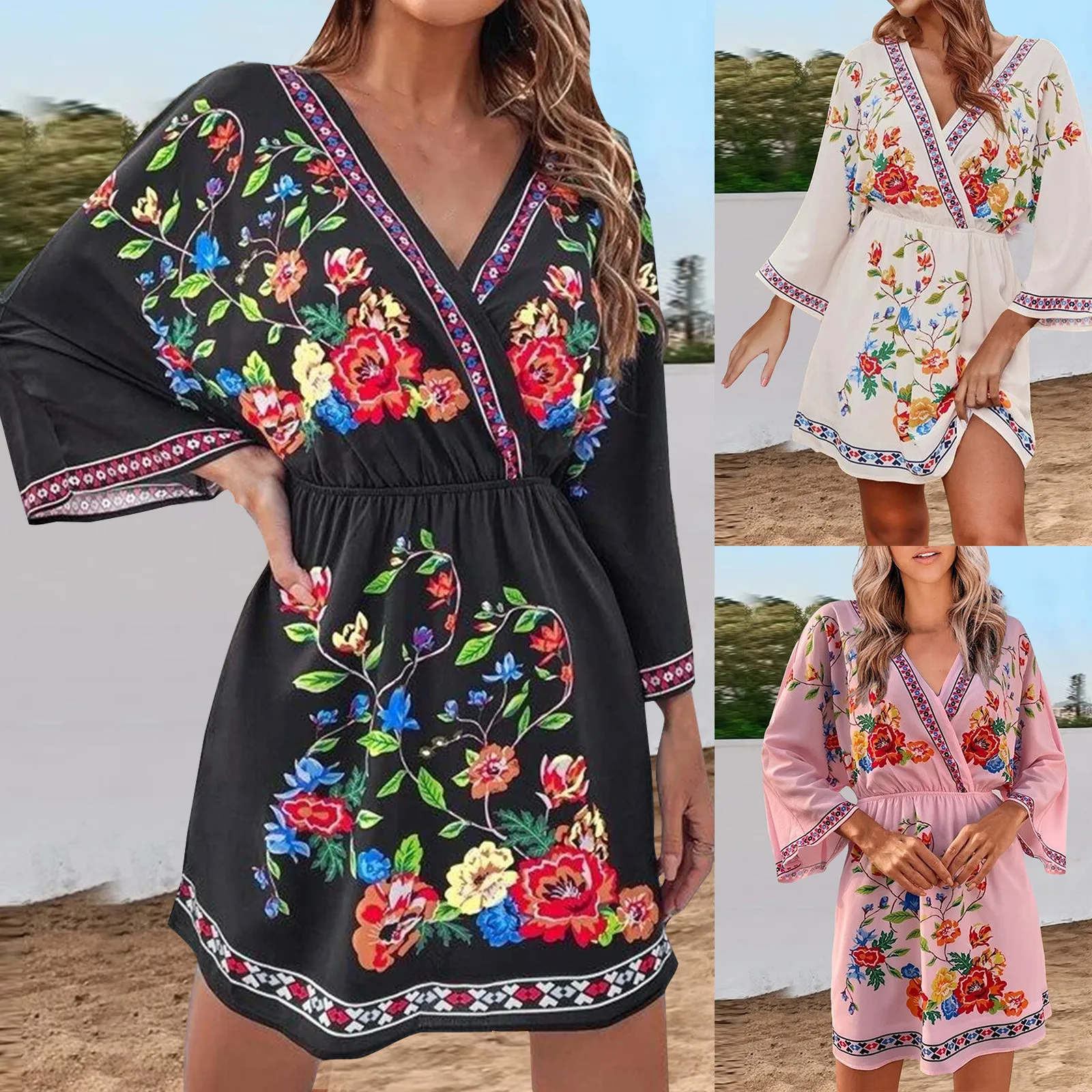 Dress For Women Floral Surplice Neck Regular Fit Butterfly Sleeve High Waist Flared Bohe Women'S Dress Summer Dress Vestidos
Dress For Women Floral Surplice Neck Regular Fit Butterfly Sleeve High Waist Flared Bohe Women'S Dress Summer Dress Vestidos