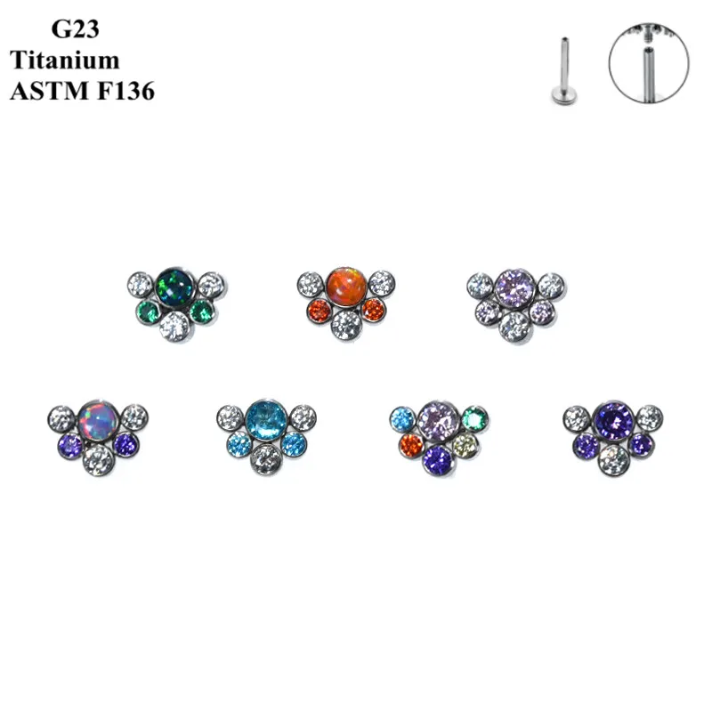 

G23 Titanium Ear Bone Stud Earrings Nose Stud Body Piercing Jewelry Inlaid With Luxurious Opal And Zircon In Many Colors