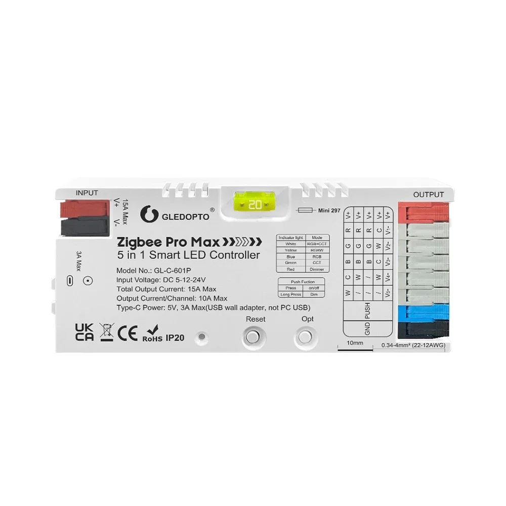 MJJC GLEDOPTO Pro Max ZigBee 3.0 RGBCCCT Контроллер для светодиодных лент белый свет 20А
MJJC GLEDOPTO Pro Max ZigBee 3.0 RGBCCCT Контроллер для светодиодных лент белый свет 20А