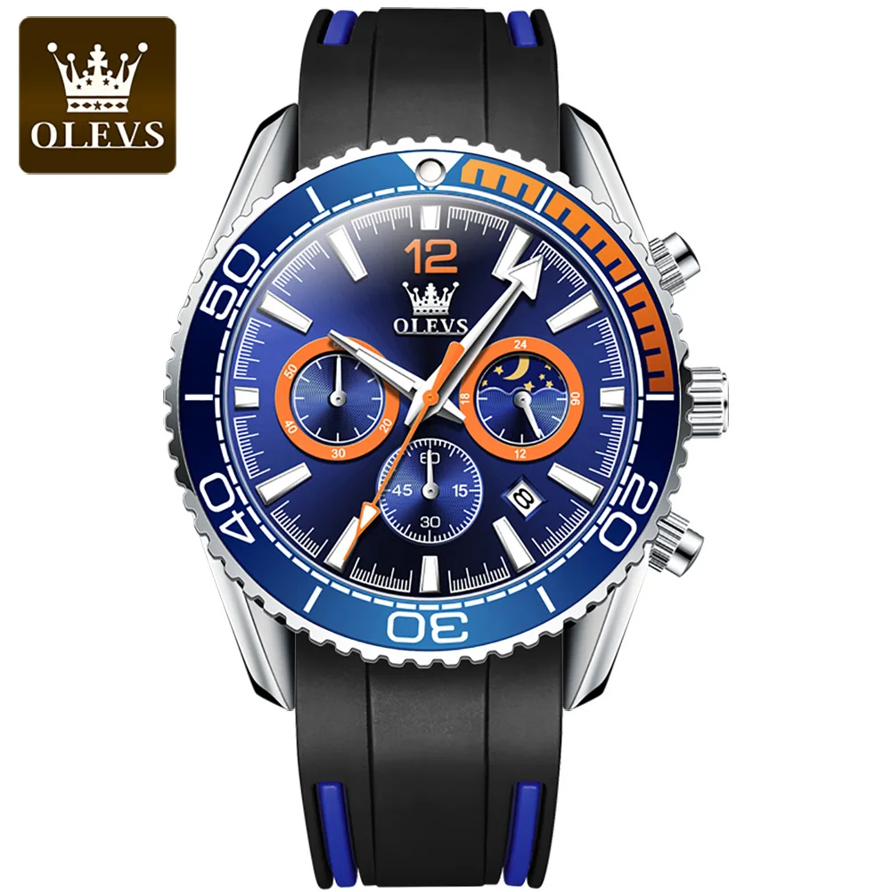 OLEVS Waterproof Silicone Strap Men Wristwatch Quartz Fashion Multifunctional Three-eye Six-hand Watch for Men Luminous 9916
OLEVS Waterproof Silicone Strap Men Wristwatch Quartz Fashion Multifunctional Three-eye Six-hand Watch for Men Luminous 9916