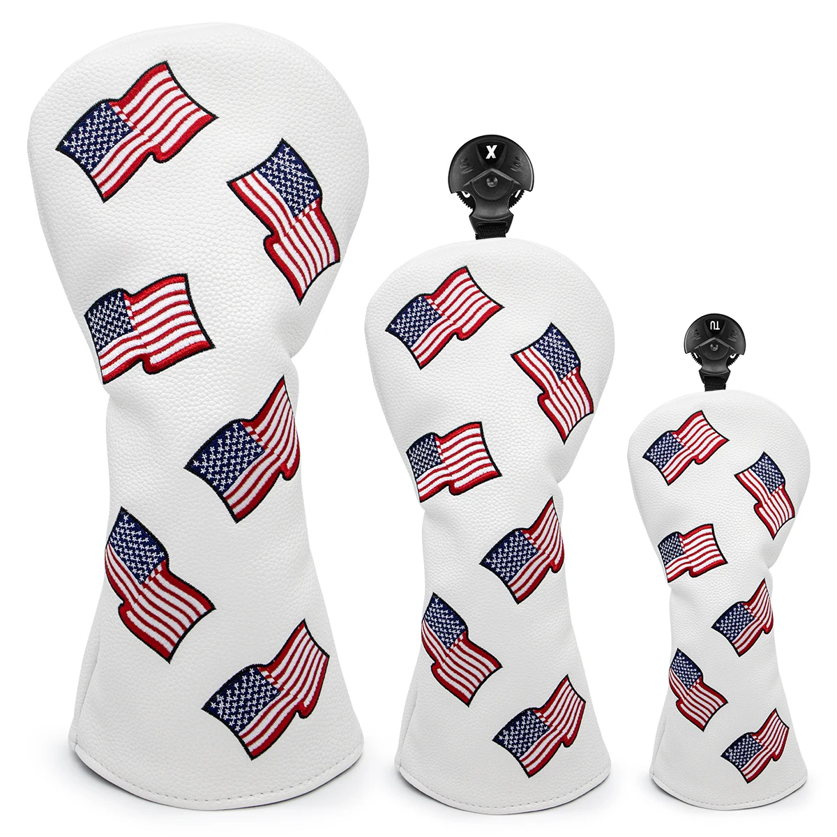 

2023Golf Headcover High Quality Embroidered USA Flag Logo PU Leather Golf Driver Fairway Hybrid Head Covers Tag
