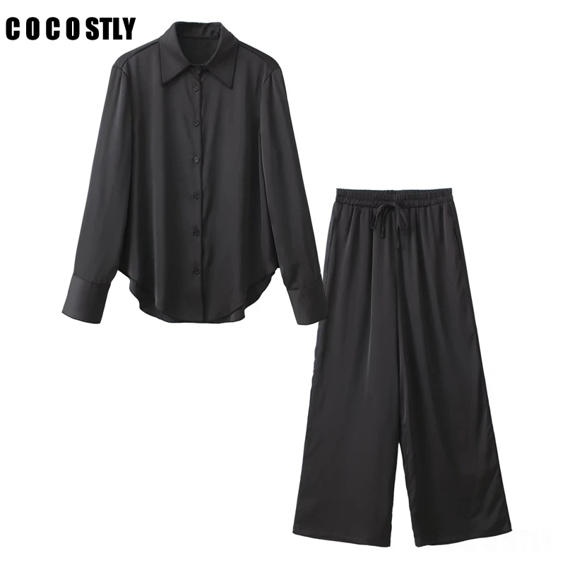 2022 Women 2 PCS Pants Shirts Sets Fashion Solid Blouse Casual Turn Down Collar Long Sleeve Tops Female Soft Drawstring Pants
2022 Women 2 PCS Pants Shirts Sets Fashion Solid Blouse Casual Turn Down Collar Long Sleeve Tops Female Soft Drawstring Pants
