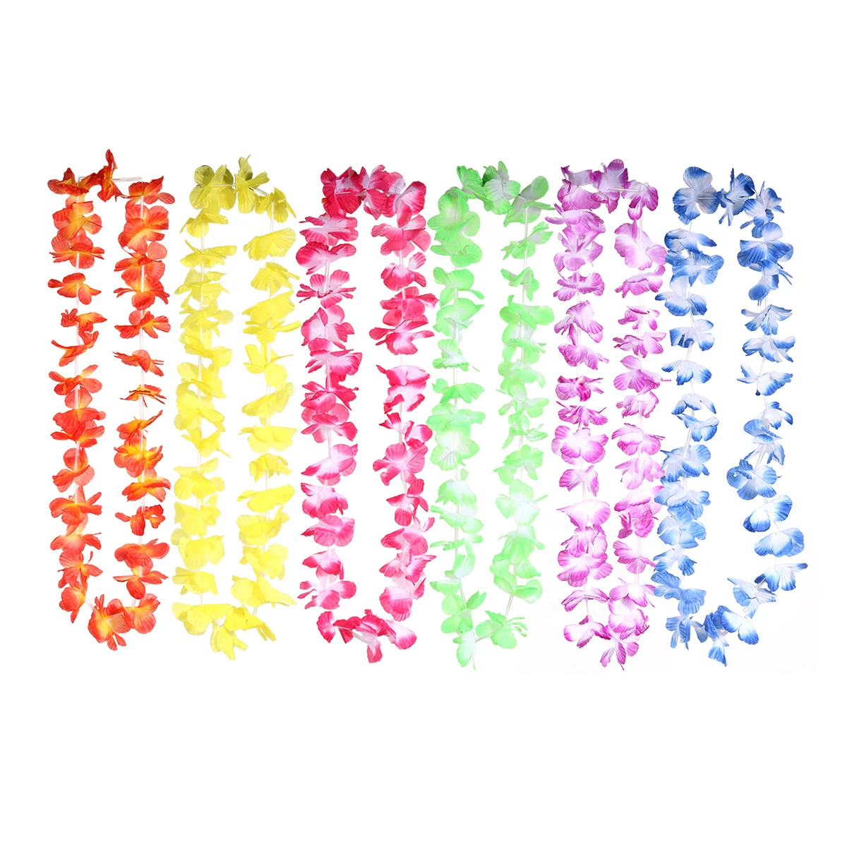 

12pcs Hawaii Flower Garland Necklace for Festival Luau Beach Party (Purple + Blue + + Green + Yellow + Red)