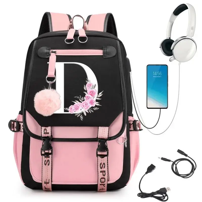 Школьные рюкзаки Trend Cherry Blossom черный градиент розовый 26 алфавит A-Z уличный тренд